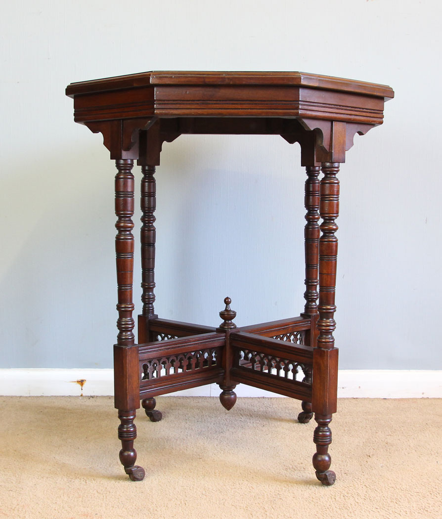 12332r8 Antique Walnut Octagonal Occasional Lamp Table, Antique Walnut Octagonal Occasional Lamp Centre Table