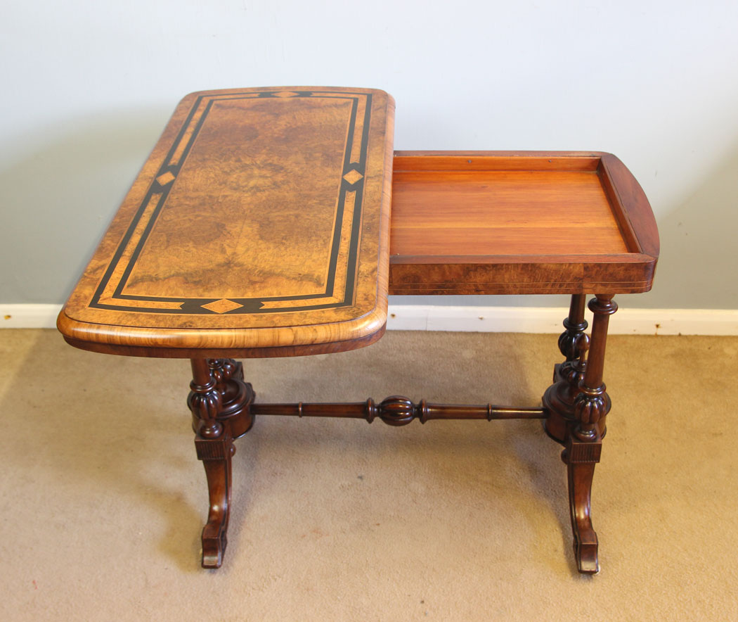 12338r7 Antique Victorian Burr Walnut Inlaid Card Games Table, Victorian Burr Walnut Inlaid Card Games Table