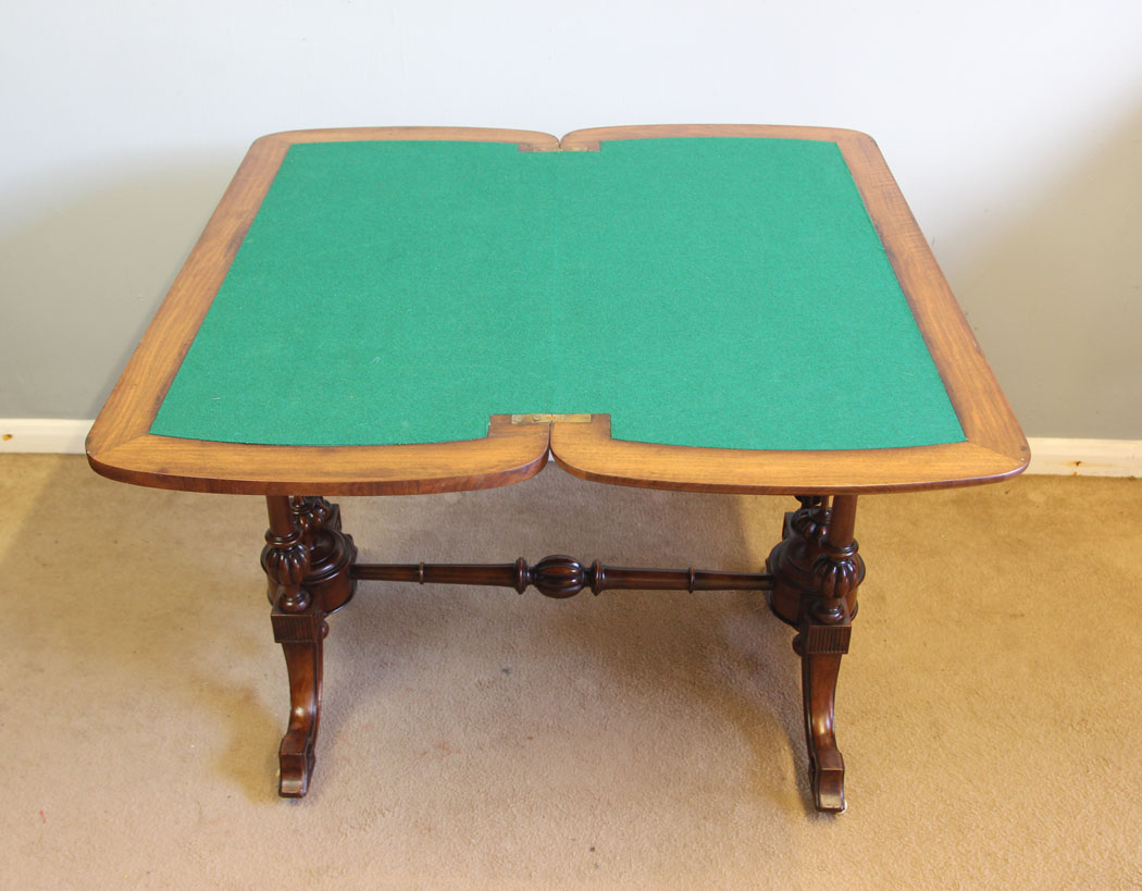12338r8 Antique Victorian Burr Walnut Inlaid Card Games Table, Victorian Burr Walnut Inlaid Card Games Table