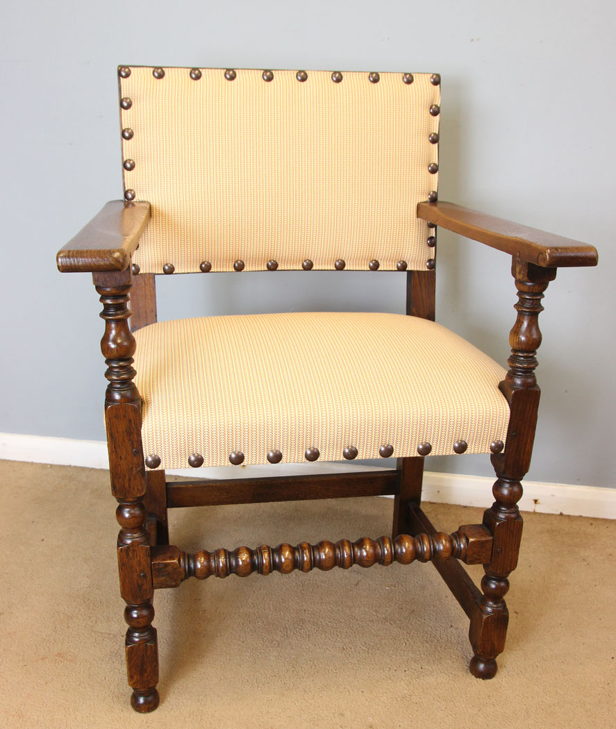 12348r6 Antique Set Six Oak Dining Chairs, Antique Set of Six Oak Cromwellian Style Dining Chairs