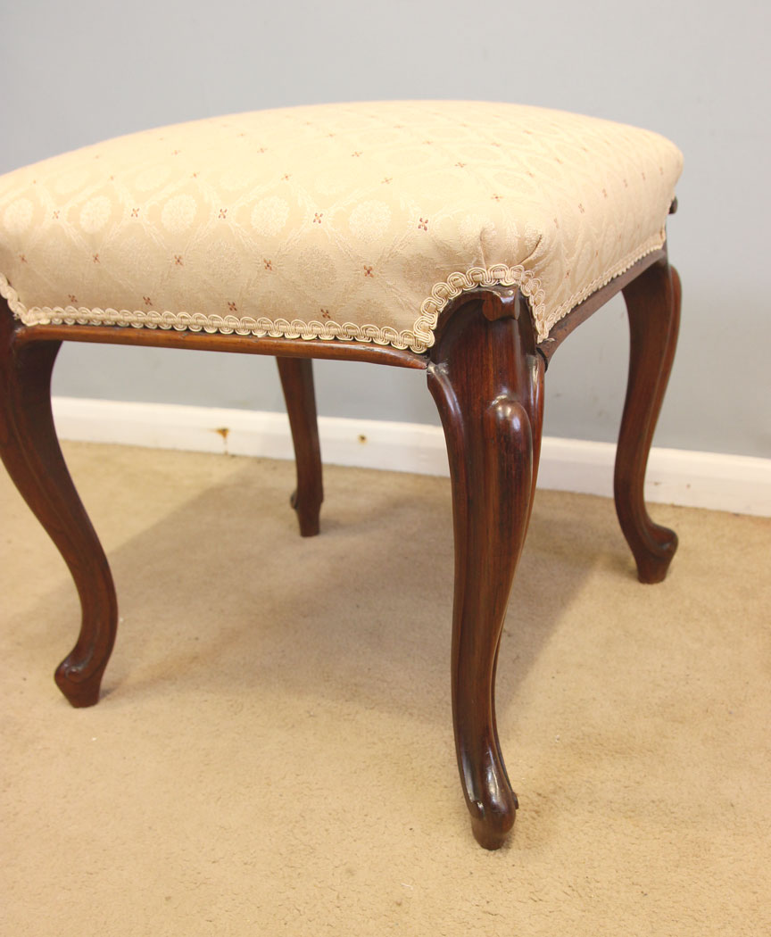 12351r4 Antique Cabriole Leg Victorian Stool, Antique Cabriole Leg Rosewood Victorian Stool