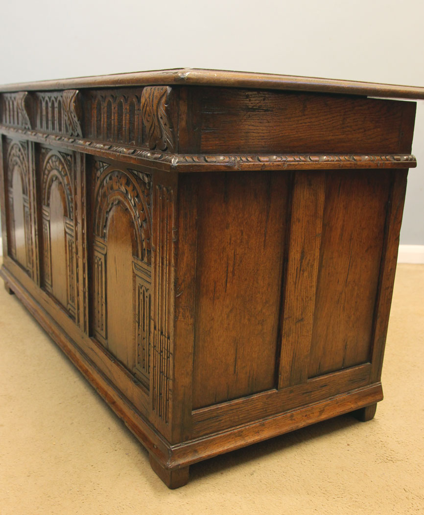 12353r11 Antique Carved Oak Coffer Blanket Chest, Antique Carved Oak Coffer Blanket Chest