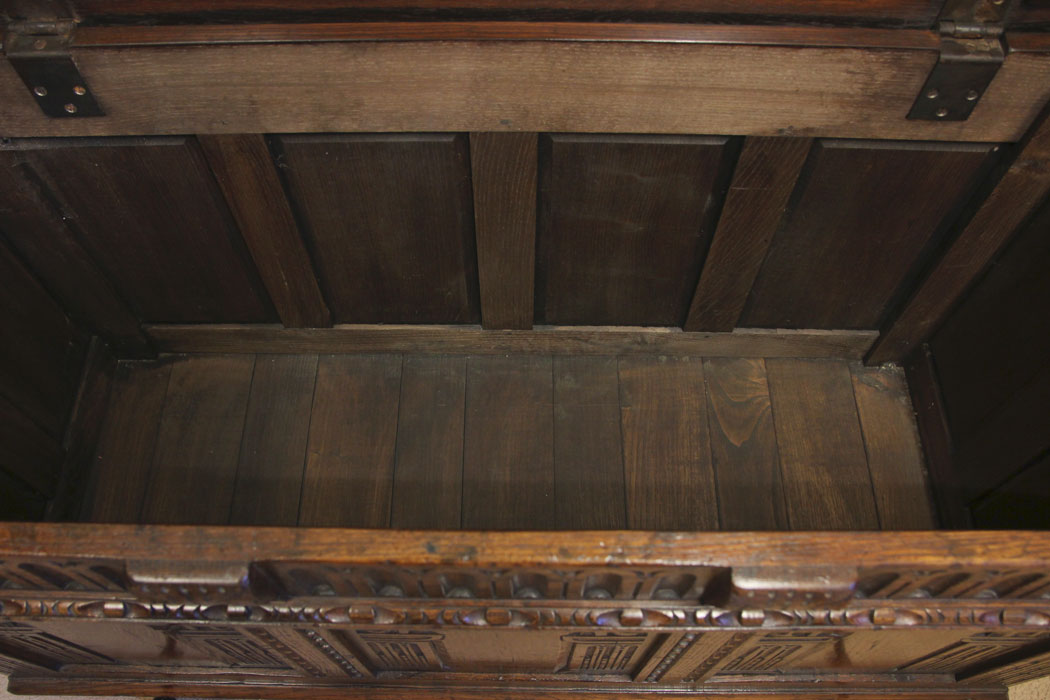 12353r14 Antique Carved Oak Coffer Blanket Chest, Antique Carved Oak Coffer Blanket Chest