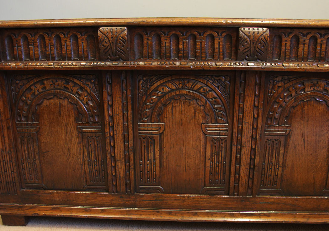 12353r5 Antique Carved Oak Coffer Blanket Chest, Antique Carved Oak Coffer Blanket Chest