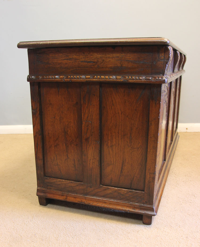 12353r6 Antique Carved Oak Coffer Blanket Chest, Antique Carved Oak Coffer Blanket Chest