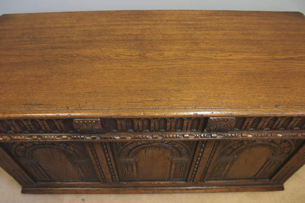 12353r9 Antique Carved Oak Coffer Blanket Chest, Antique Carved Oak Coffer Blanket Chest