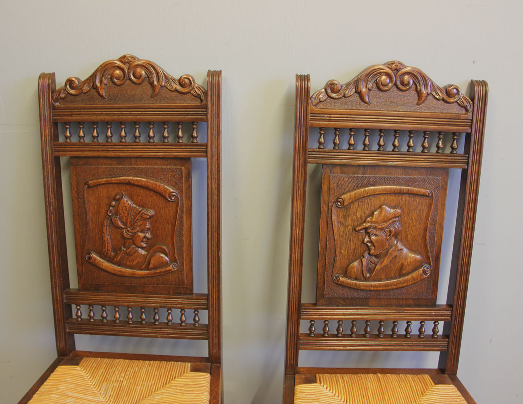 12369r3 Antique Set of Six Carved Oak Dining Chairs, Antique Set of Six Carved Oak Dining Chairs