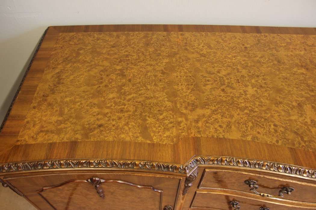 12372r8 Burr Walnut Queen Anne Style Sideboard, Antique Burr Walnut Queen Anne Style Sideboard Dresser