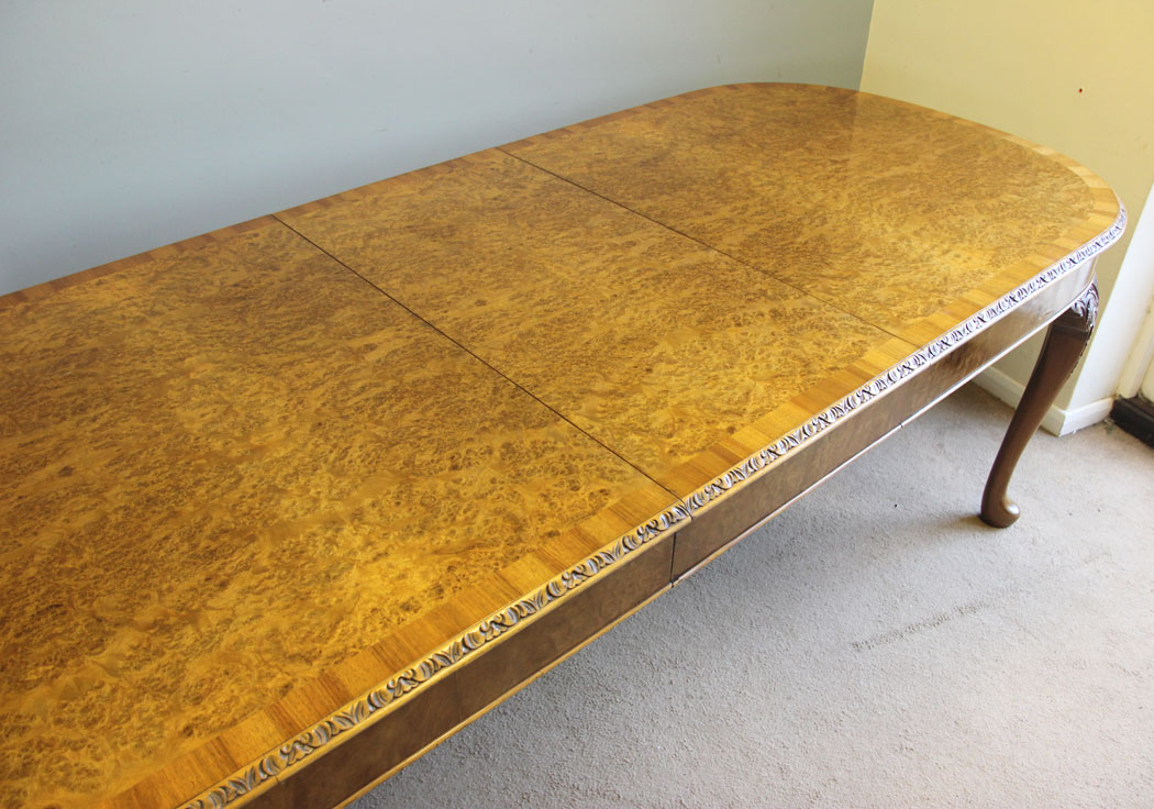 12383r12 Antique Large Burr Walnut Extending Dining Table, Antique Large Burr Walnut Extending Dining Table