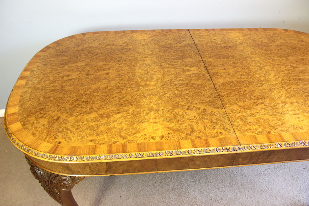 12383r3 Antique Large Burr Walnut Extending Dining Table, Antique Large Burr Walnut Extending Dining Table