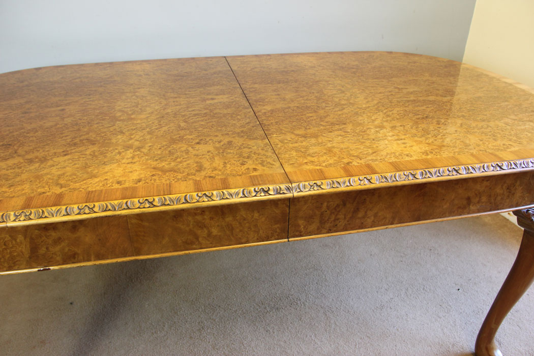 12383r4 Antique Large Burr Walnut Extending Dining Table, Antique Large Burr Walnut Extending Dining Table