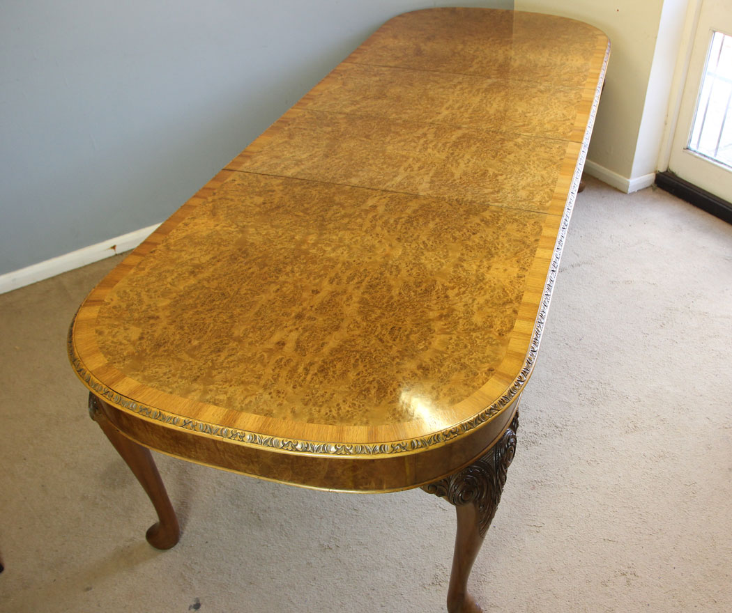 12383r7 Antique Large Burr Walnut Extending Dining Table, Antique Large Burr Walnut Extending Dining Table