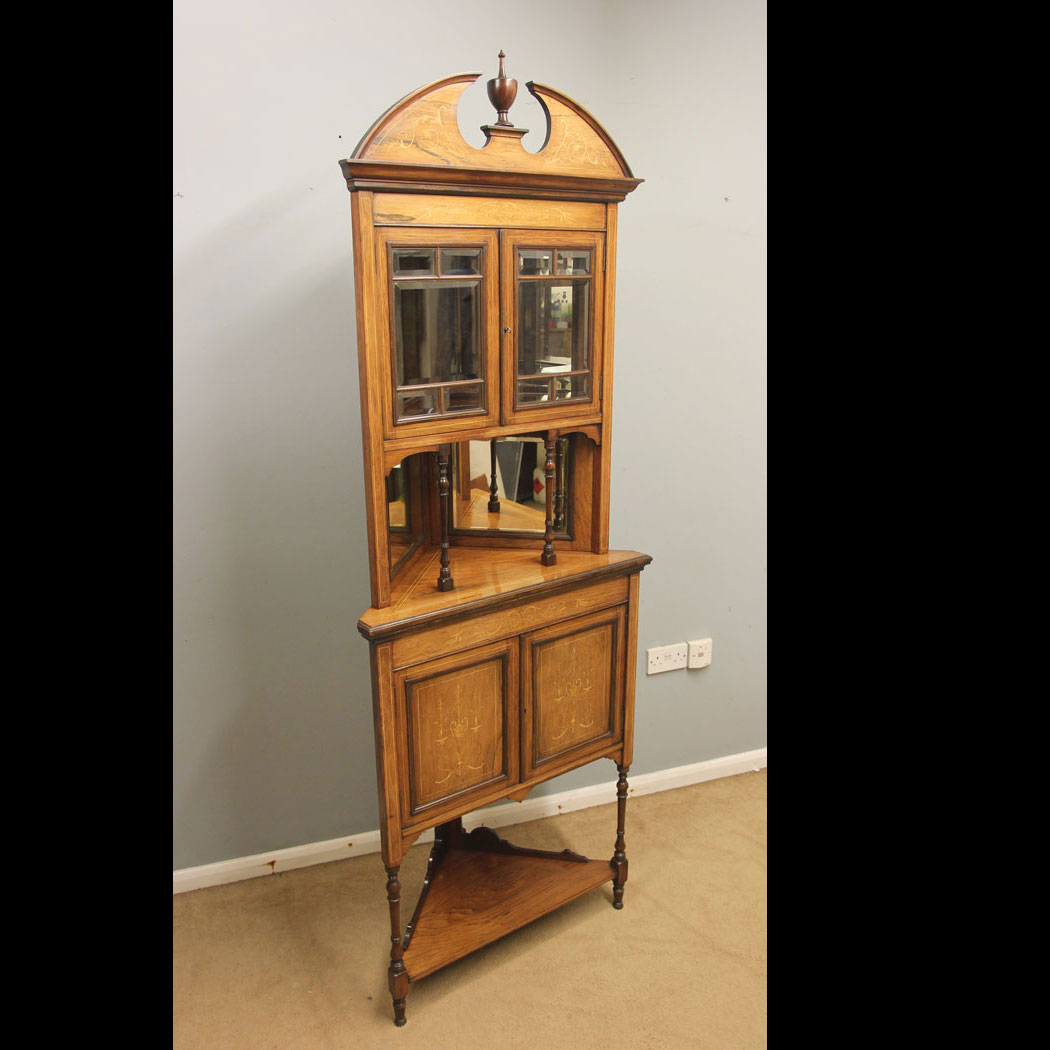 12387r01 Antique Late 19th Century Rosewood Inlaid Corner Cabinet, Antique Late 19th Century Rosewood Inlaid Corner Cabinet