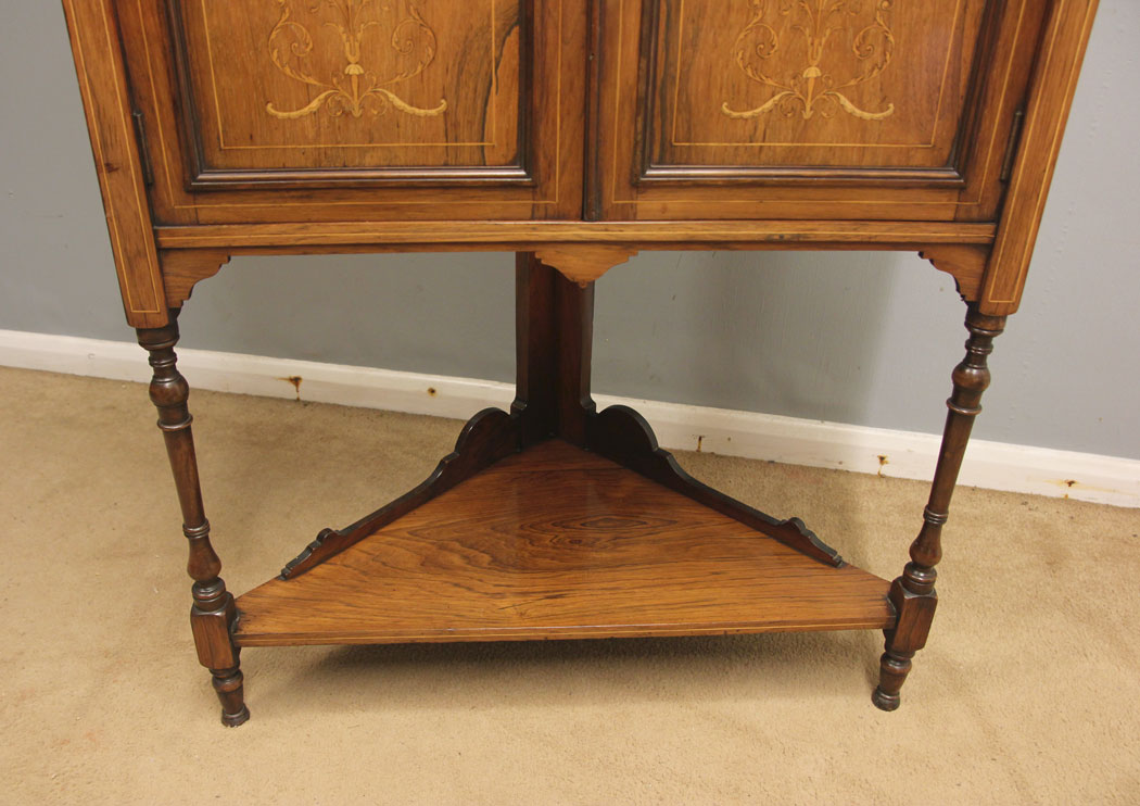 12387r10 Antique Late 19th Century Rosewood Inlaid Corner Cabinet, Antique Late 19th Century Rosewood Inlaid Corner Cabinet