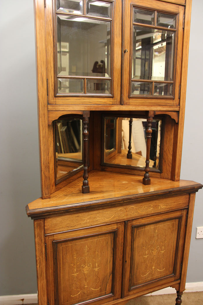 12387r12 Antique Late 19th Century Rosewood Inlaid Corner Cabinet, Antique Late 19th Century Rosewood Inlaid Corner Cabinet