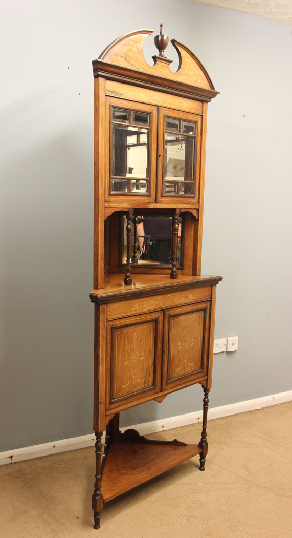 12387r13 Antique Late 19th Century Rosewood Inlaid Corner Cabinet, Antique Late 19th Century Rosewood Inlaid Corner Cabinet