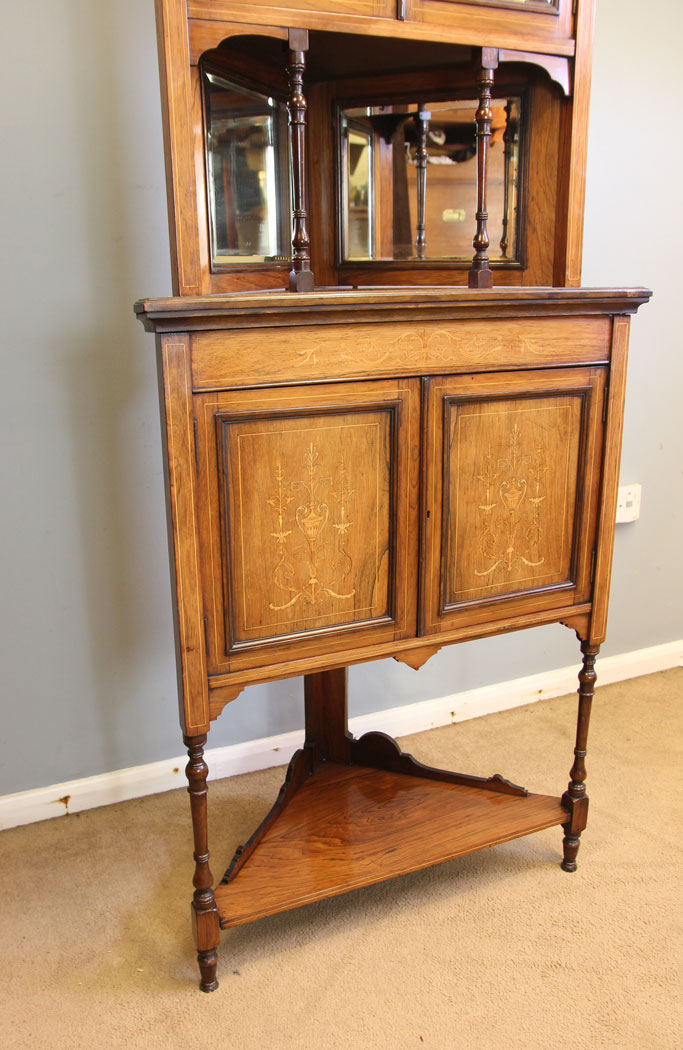 12387r14 Antique Late 19th Century Rosewood Inlaid Corner Cabinet, Antique Late 19th Century Rosewood Inlaid Corner Cabinet