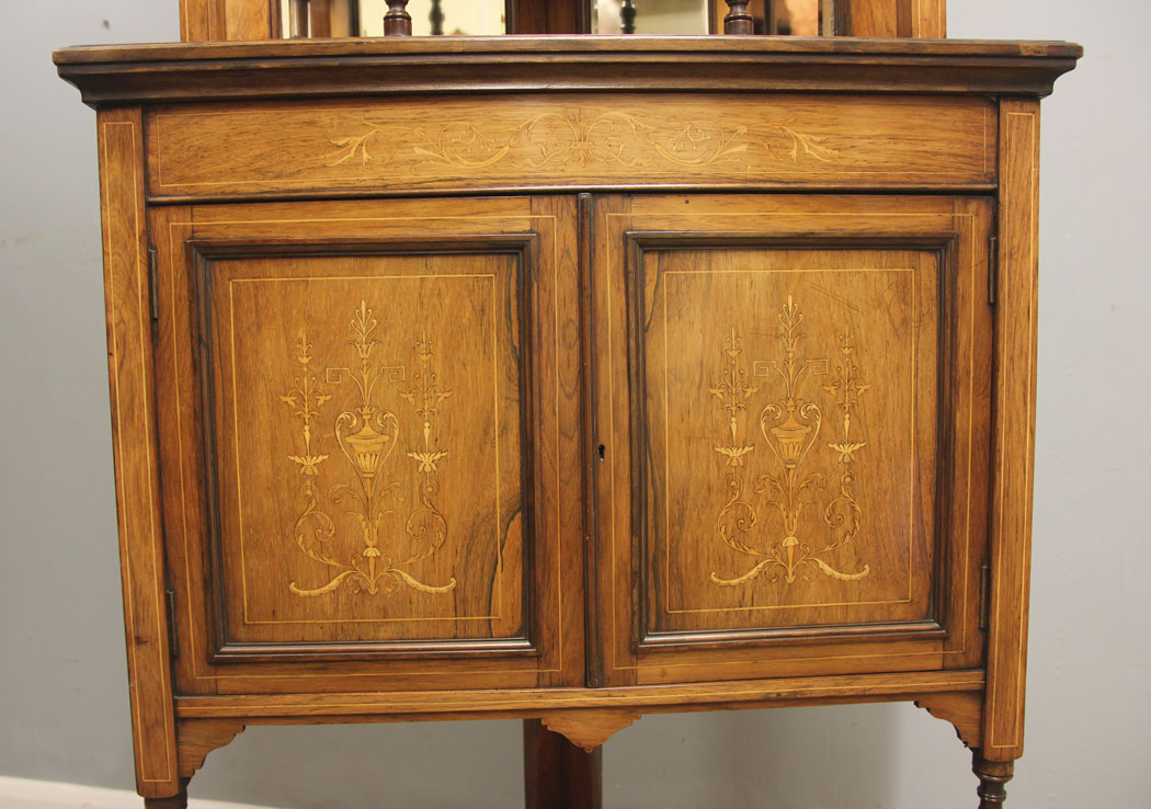 12387r4 Antique Late 19th Century Rosewood Inlaid Corner Cabinet, Antique Late 19th Century Rosewood Inlaid Corner Cabinet