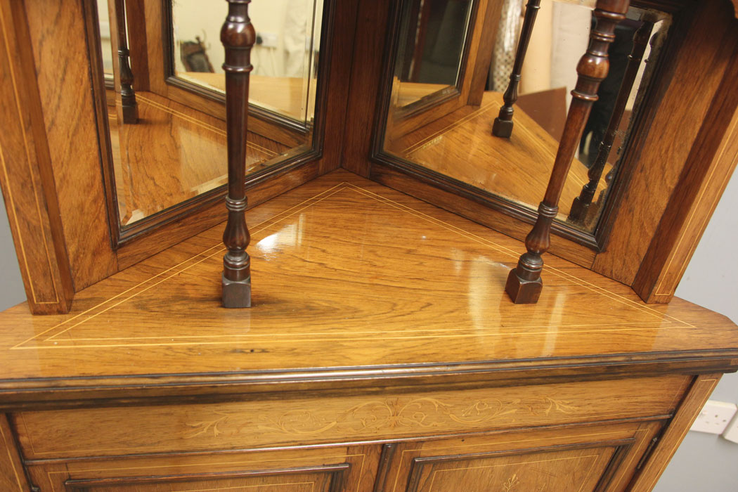 12387r5 Antique Late 19th Century Rosewood Inlaid Corner Cabinet, Antique Late 19th Century Rosewood Inlaid Corner Cabinet