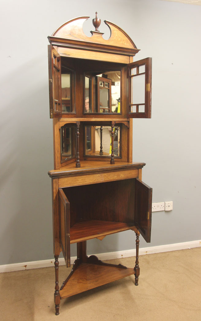 12387r6 Antique Late 19th Century Rosewood Inlaid Corner Cabinet, Antique Late 19th Century Rosewood Inlaid Corner Cabinet