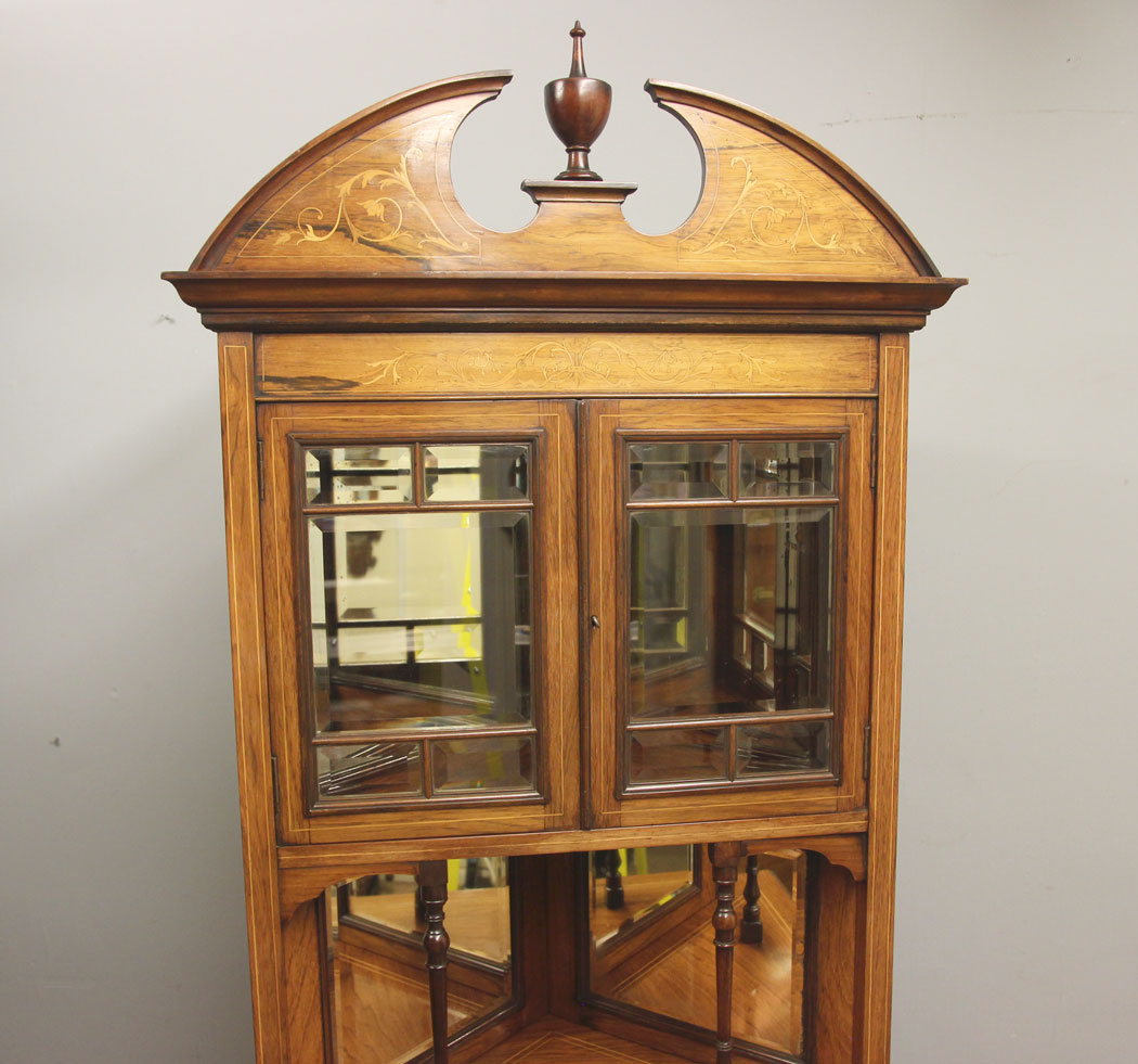 12387r8 Antique Late 19th Century Rosewood Inlaid Corner Cabinet, Antique Late 19th Century Rosewood Inlaid Corner Cabinet