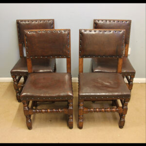 Antique Set Four Country Oak Dining Chairs