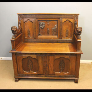 Antique Oak Monks Bench Hall Seat Settle