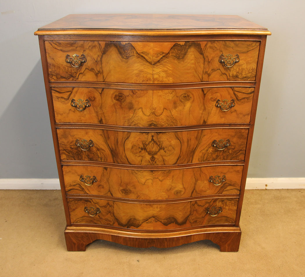 12393r1 Antique Burr Walnut Chest of Drawers, Antique Burr Walnut Chest of Drawers