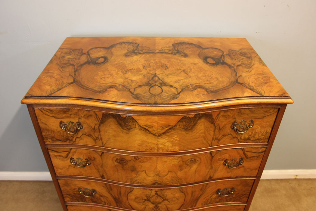 12393r3 Antique Burr Walnut Chest of Drawers, Antique Burr Walnut Chest of Drawers