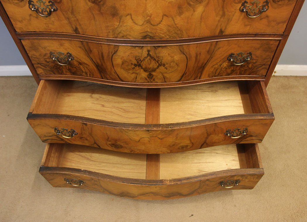 12393r4 Antique Burr Walnut Chest of Drawers, Antique Burr Walnut Chest of Drawers