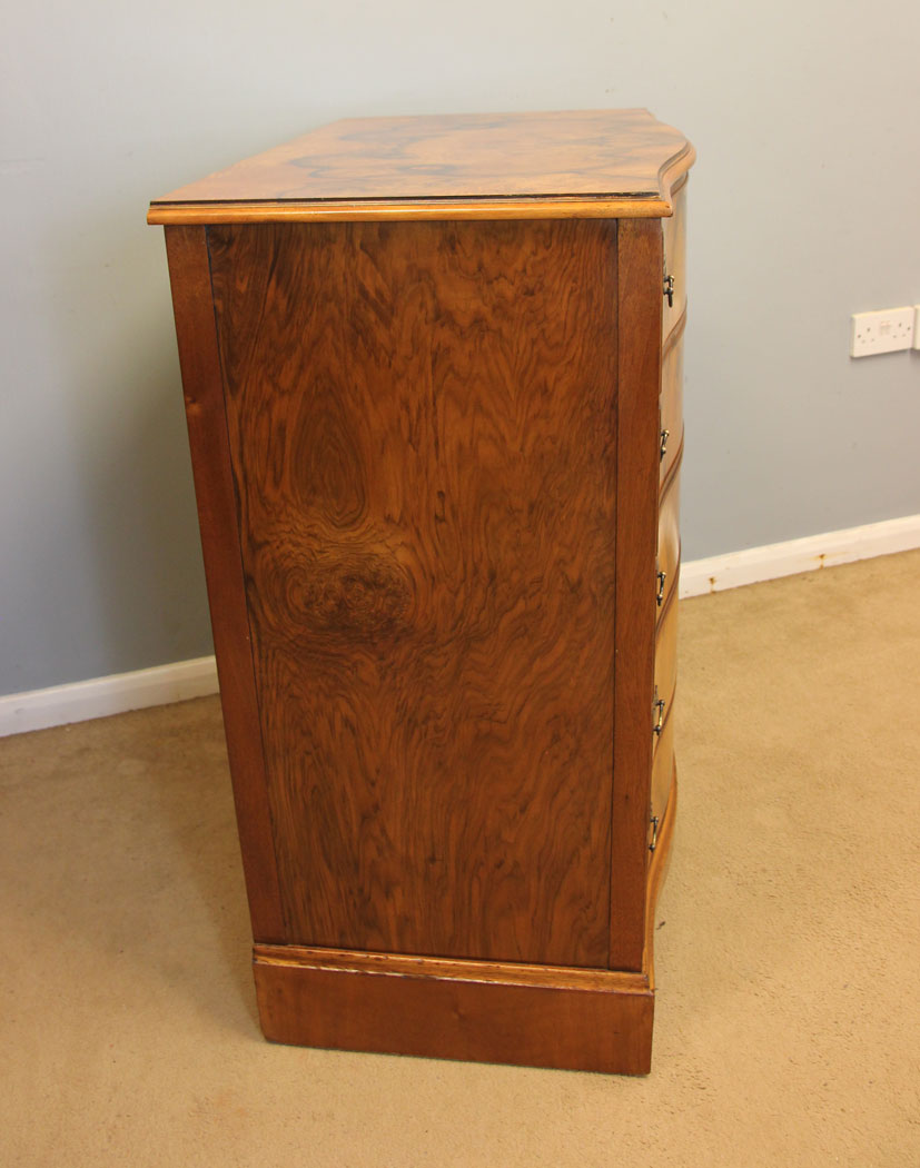 12393r8 Antique Figured Walnut Serpentine Chest of Drawers, Antique Burr Walnut Chest of Drawers