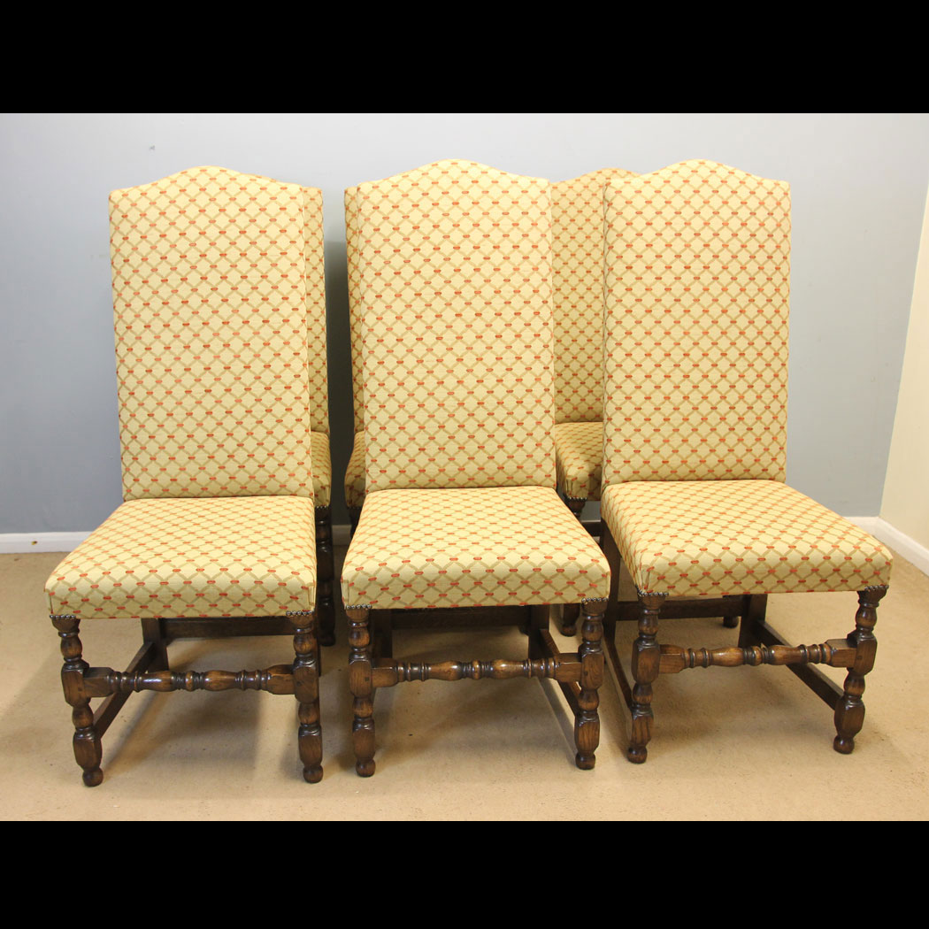 12394r01 Quality Set Six Oak High Back Dining Chairs, Quality Set Six Antique Style Oak High Back Dining Chairs