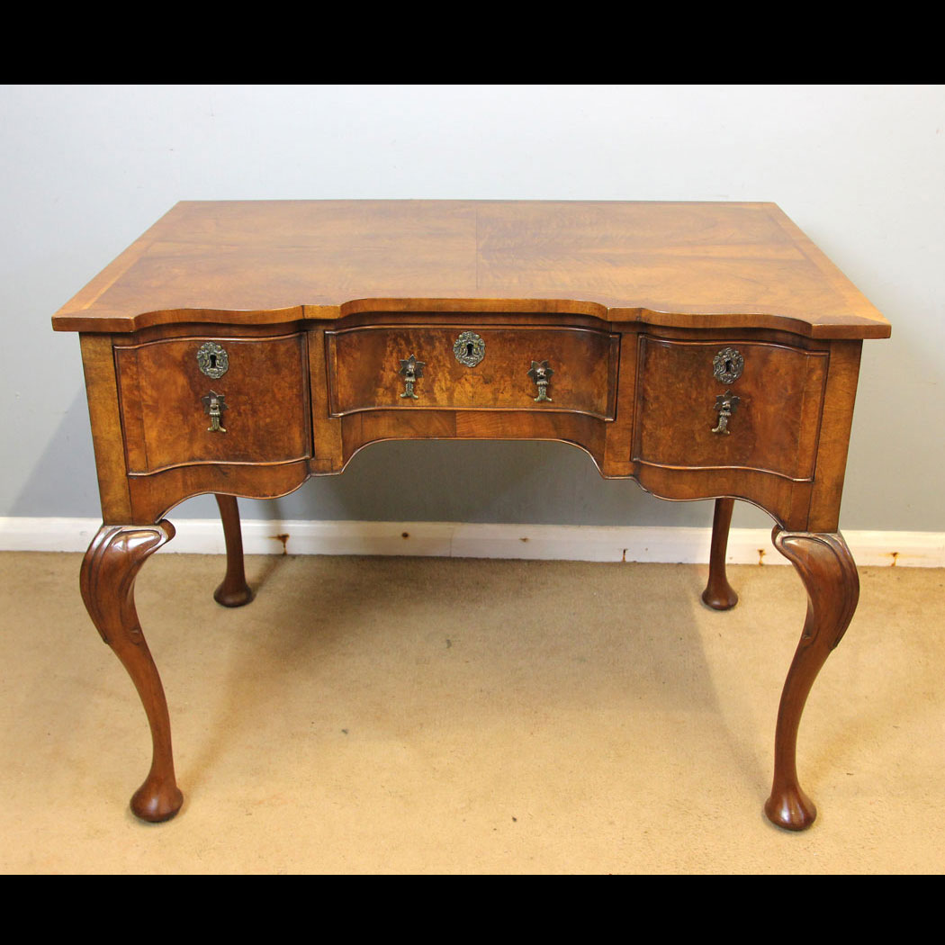 12396r01 Antique Burr Walnut Writing Table Side Dressing Table, Antique Figured Walnut Writing Table Side Dressing Table