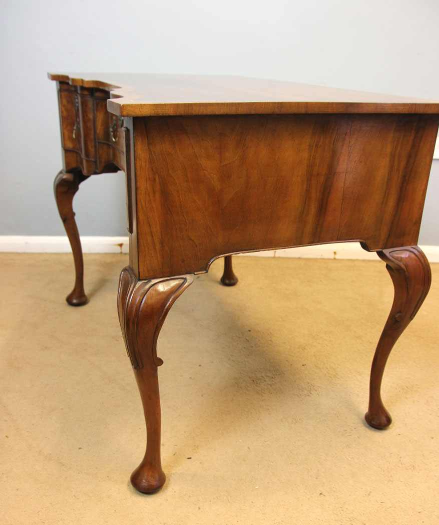 12396r10 Antique Burr Walnut Writing Table Side Dressing Table, Antique Figured Walnut Writing Table Side Dressing Table