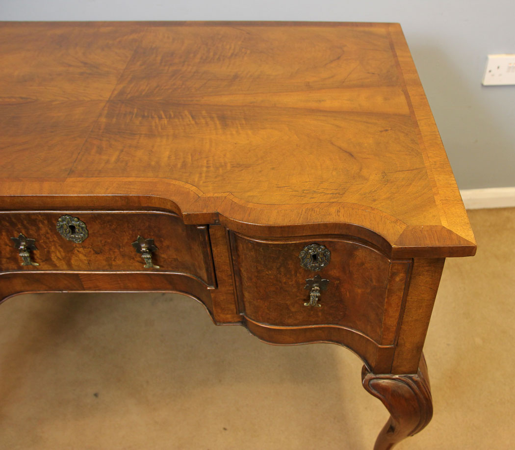 12396r6 Antique Burr Walnut Writing Table Side Dressing Table, Antique Figured Walnut Writing Table Side Dressing Table