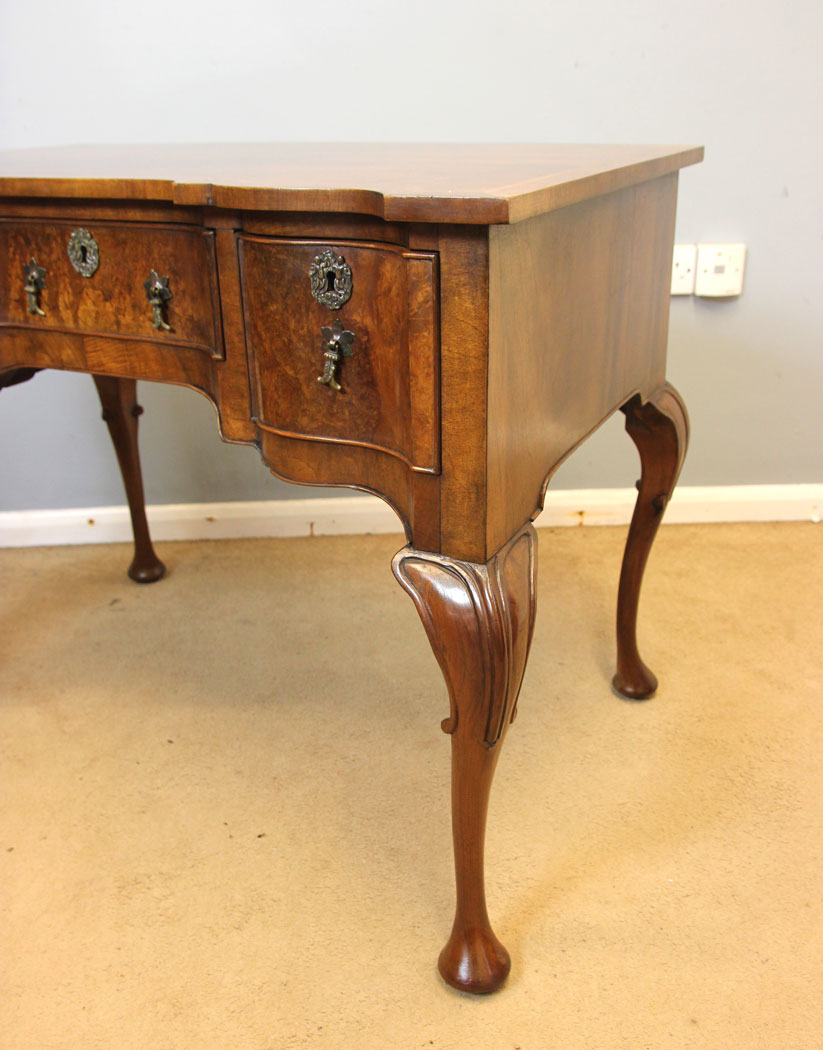 12396r9 Antique Burr Walnut Writing Table Side Dressing Table, Antique Figured Walnut Writing Table Side Dressing Table