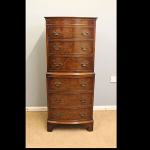 Burr Walnut Bow Front Tallboy Chest on Chest
