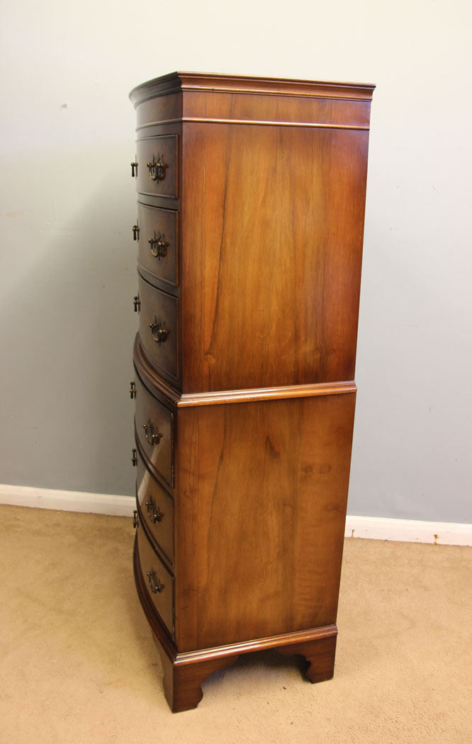 12397r10 Burr Walnut Bow Front Chest on Chest. Burr Walnut Bow Front Tallboy Chest on Chest