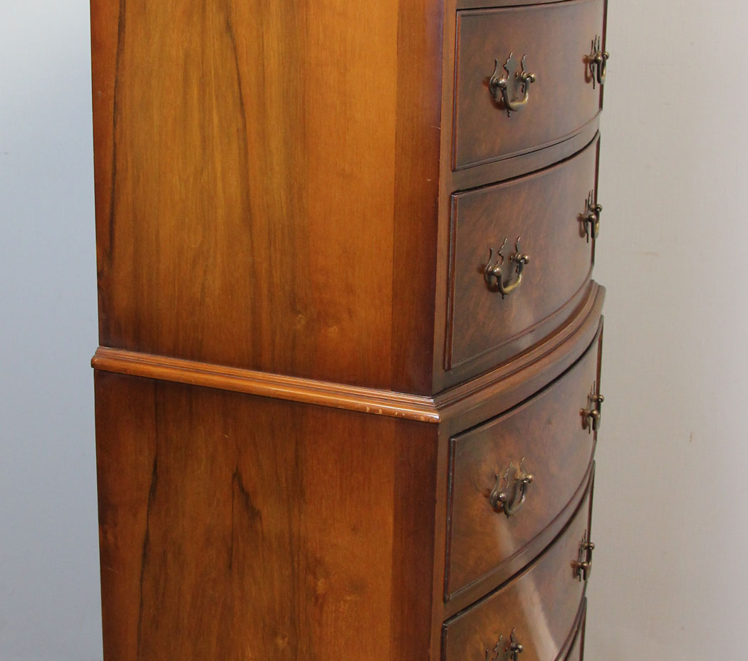 12397r14 Burr Walnut Bow Front Chest on Chest. Burr Walnut Bow Front Tallboy Chest on Chest