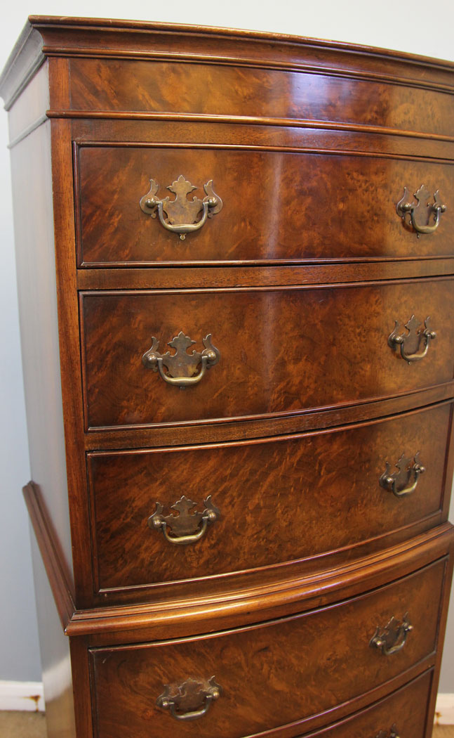 12397r4 Burr Walnut Bow Front Chest on Chest. Burr Walnut Bow Front Tallboy Chest on Chest