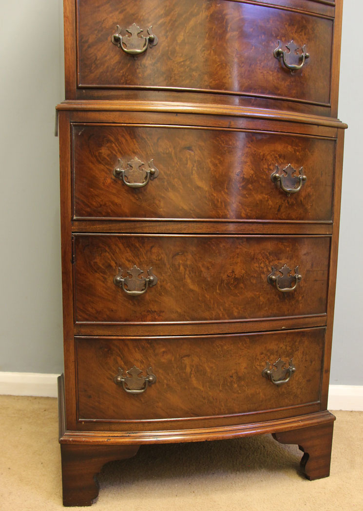 12397r5 Burr Walnut Bow Front Chest on Chest. Burr Walnut Bow Front Tallboy Chest on Chest