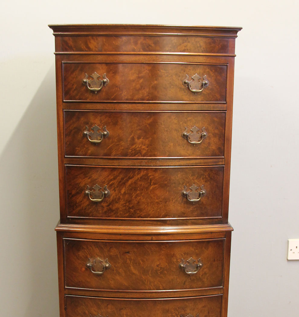 12397r7 Burr Walnut Bow Front Chest on Chest. Burr Walnut Bow Front Tallboy Chest on Chest