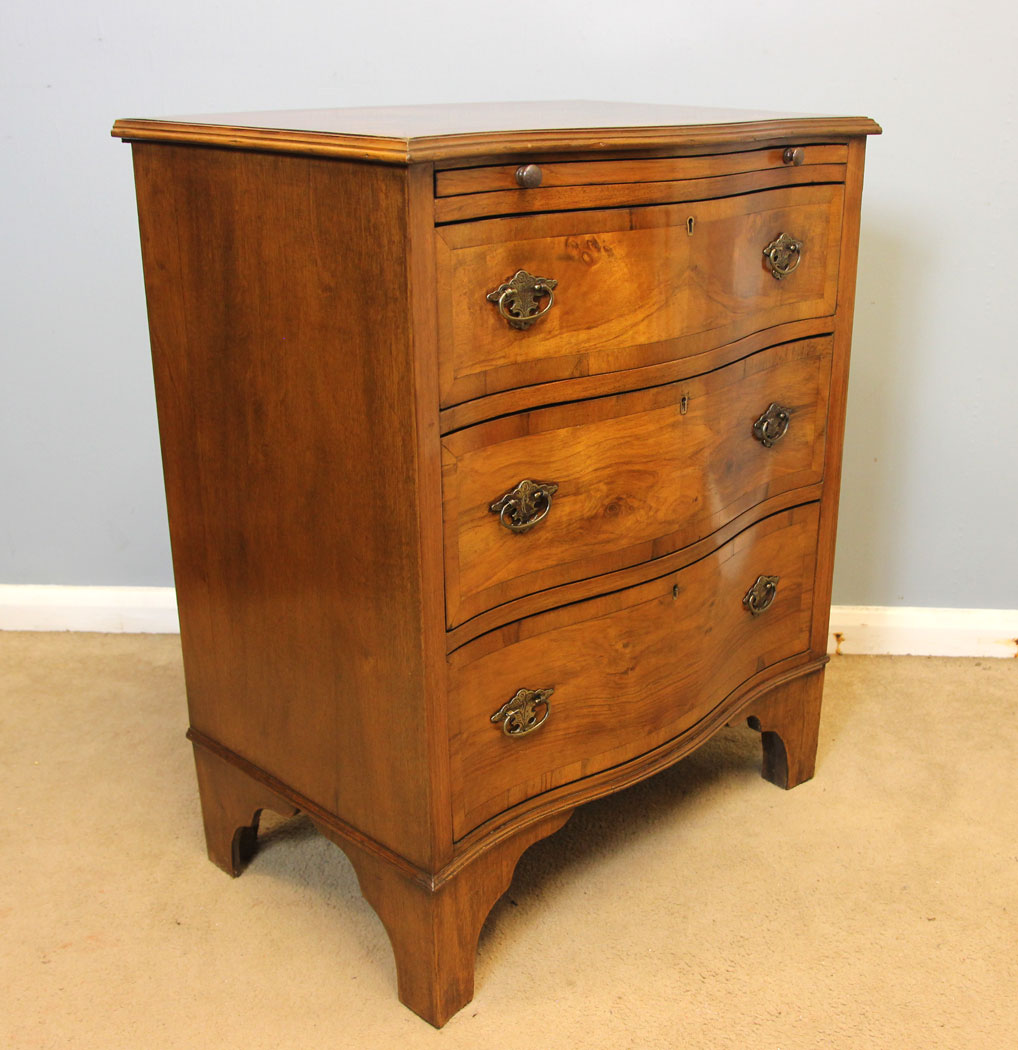 12400r2 Antique Small Figured Walnut Serpentine Chest of Drawers, Antique Small Figured Walnut Serpentine Chest of Drawers