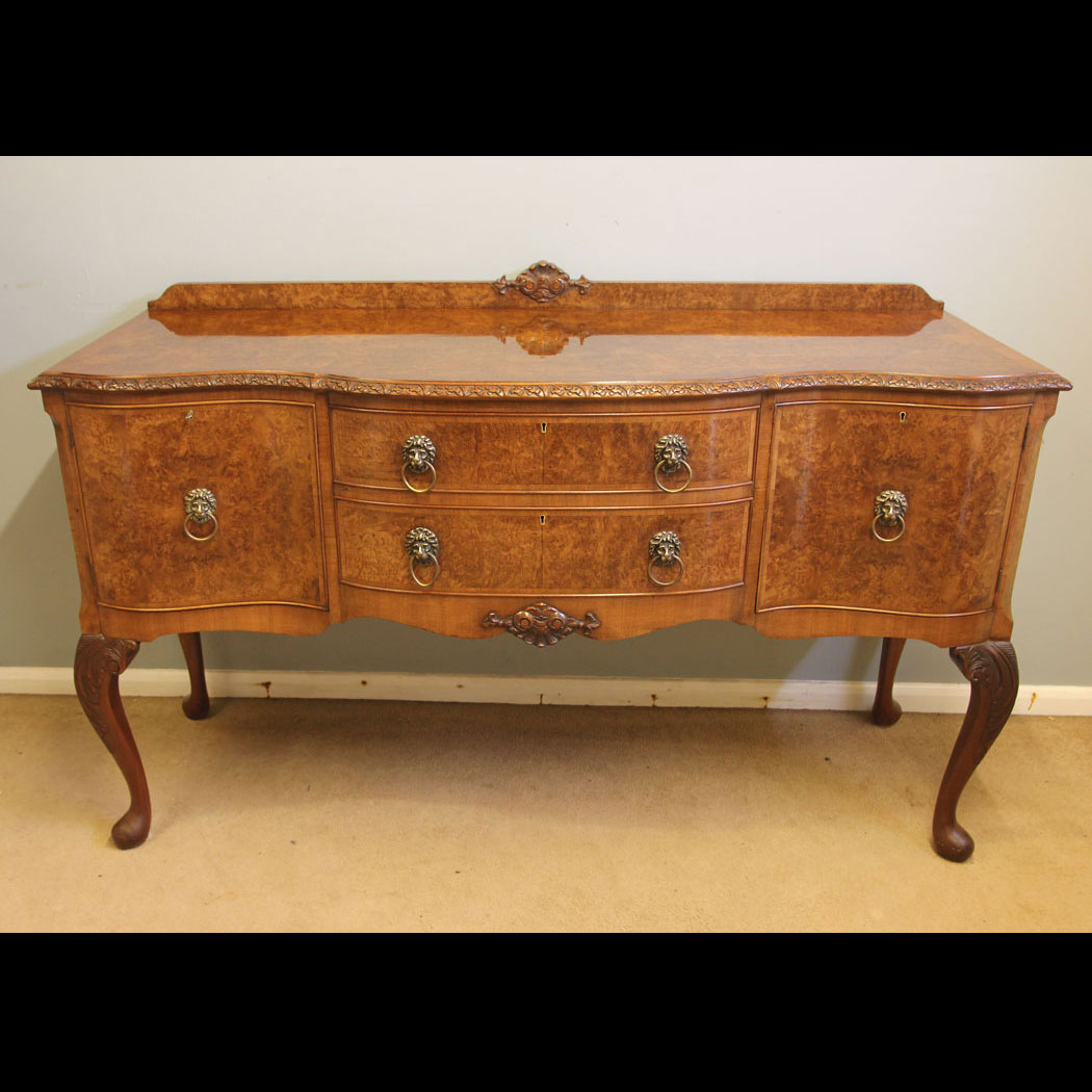 12404r01 Antique Burr Walnut Bow Front Chiffonier Sideboards, Antique Burr Walnut Bow Front Chiffonier Sideboard