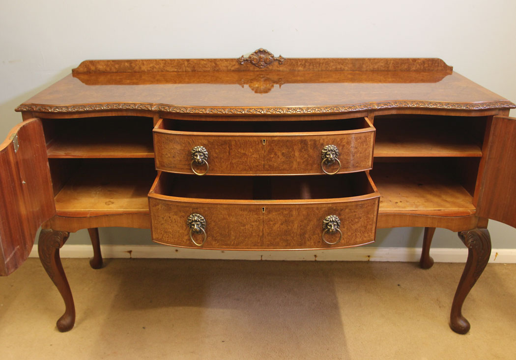 12404r11 Antique Burr Walnut Bow Front Chiffonier Sideboards, Antique Burr Walnut Bow Front Chiffonier Sideboard