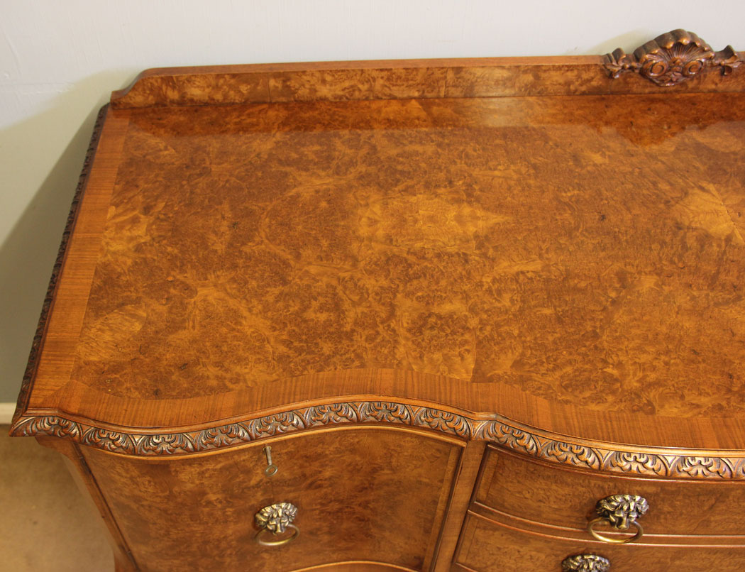 12404r14 Antique Burr Walnut Bow Front Chiffonier Sideboards, Antique Burr Walnut Bow Front Chiffonier Sideboard