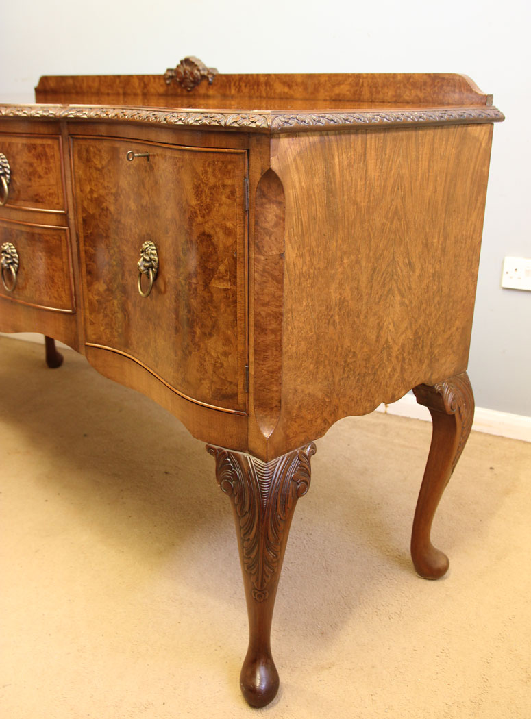 12404r5 Antique Burr Walnut Bow Front Chiffonier Sideboards, Antique Burr Walnut Bow Front Chiffonier Sideboard