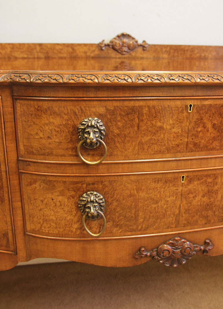 12404r9 Antique Burr Walnut Bow Front Chiffonier Sideboards, Antique Burr Walnut Bow Front Chiffonier Sideboard