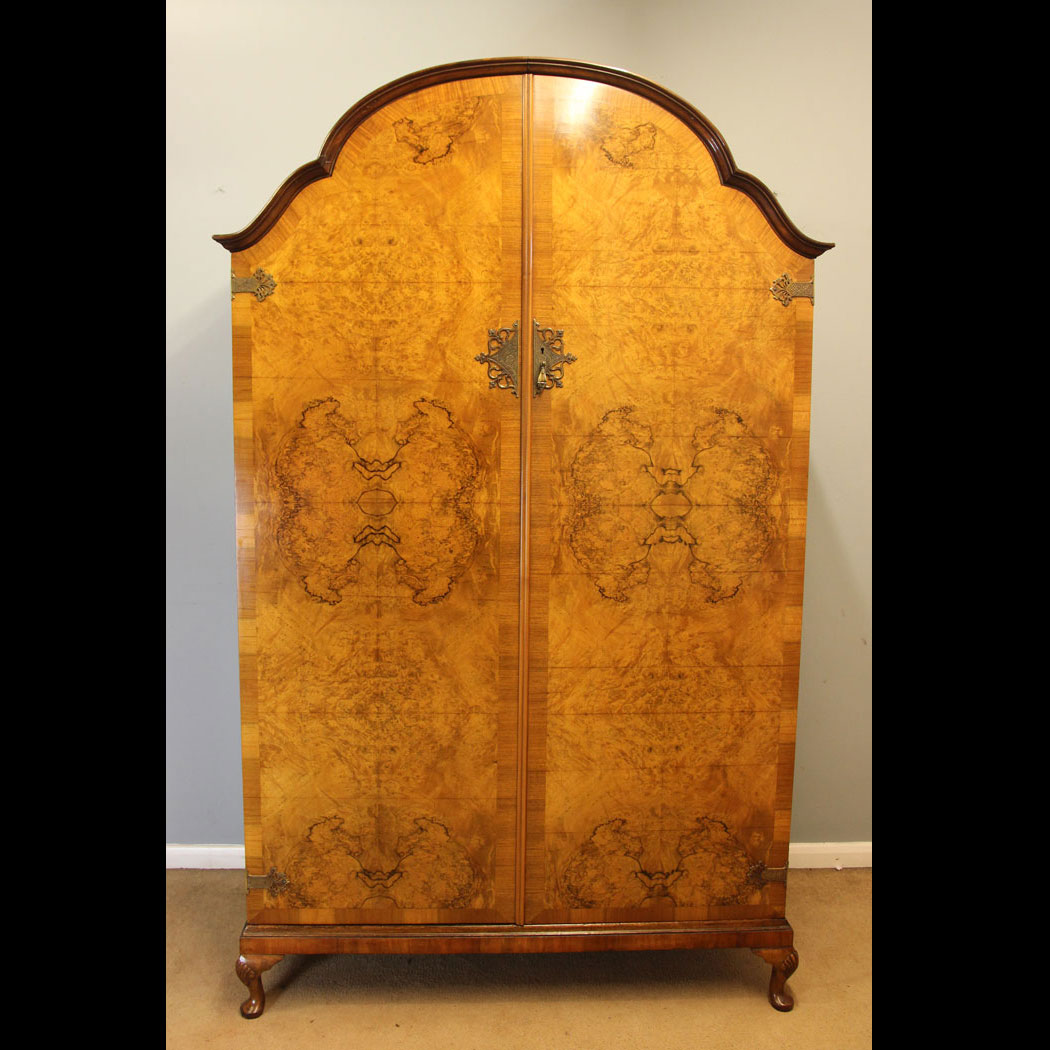 12405r01 Antique Burr Walnut Hanging Wardrobe, Antique Burr Walnut Hanging Wardrobe