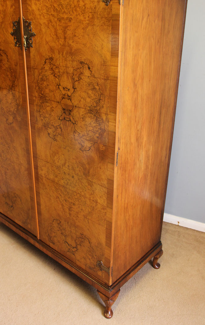 12405r13 Antique Burr Walnut Hanging Wardrobe, Antique Burr Walnut Hanging Wardrobe